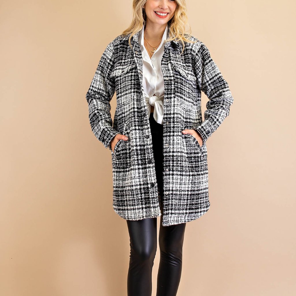 Nwt Plaid Check Textured Shacket Jacket